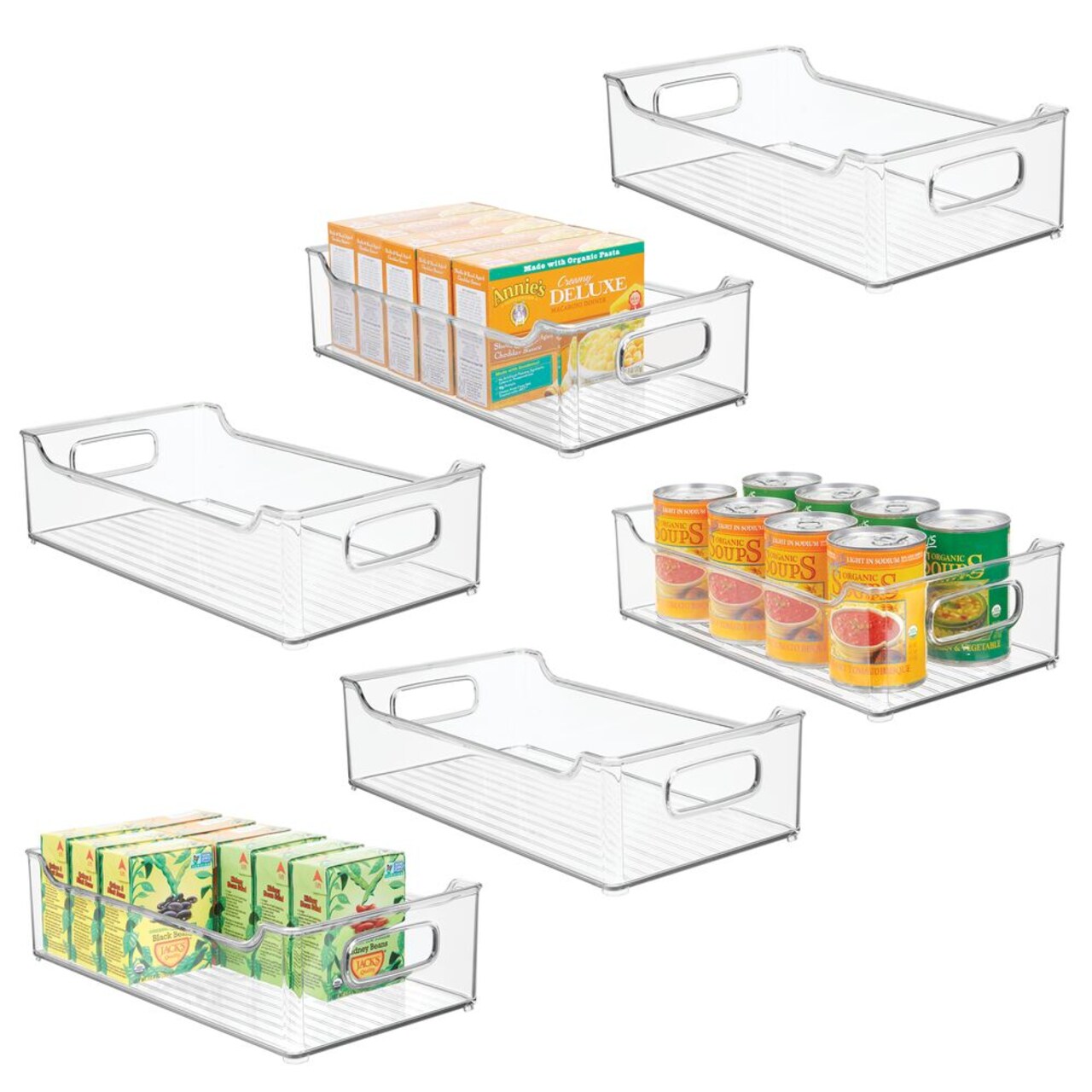 mDesign Wide Plastic Kitchen Pantry Cabinet Food Storage Bin Box, 6 Pack